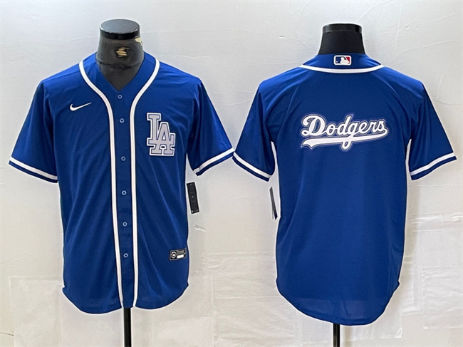 Men's Los Angeles Dodgers Team Big Logo Blue Cool Base Stitched Baseball Jersey